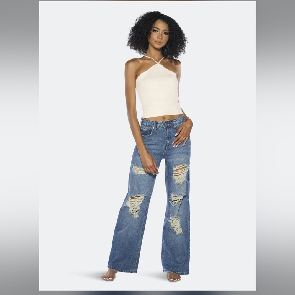 Prosperity Denim Madison Destroyed High Waist Nonstretch Wide Leg Carla Wash #29